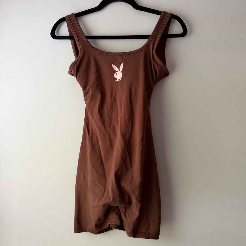 Playboy Romper Womens Medium Brown Good Open Back Twist Bunny Logo PBU86-4183